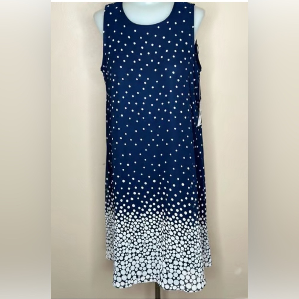 PTP 21”with a little stretch.  38” length.Midnight Navy Blue White Polka Dot